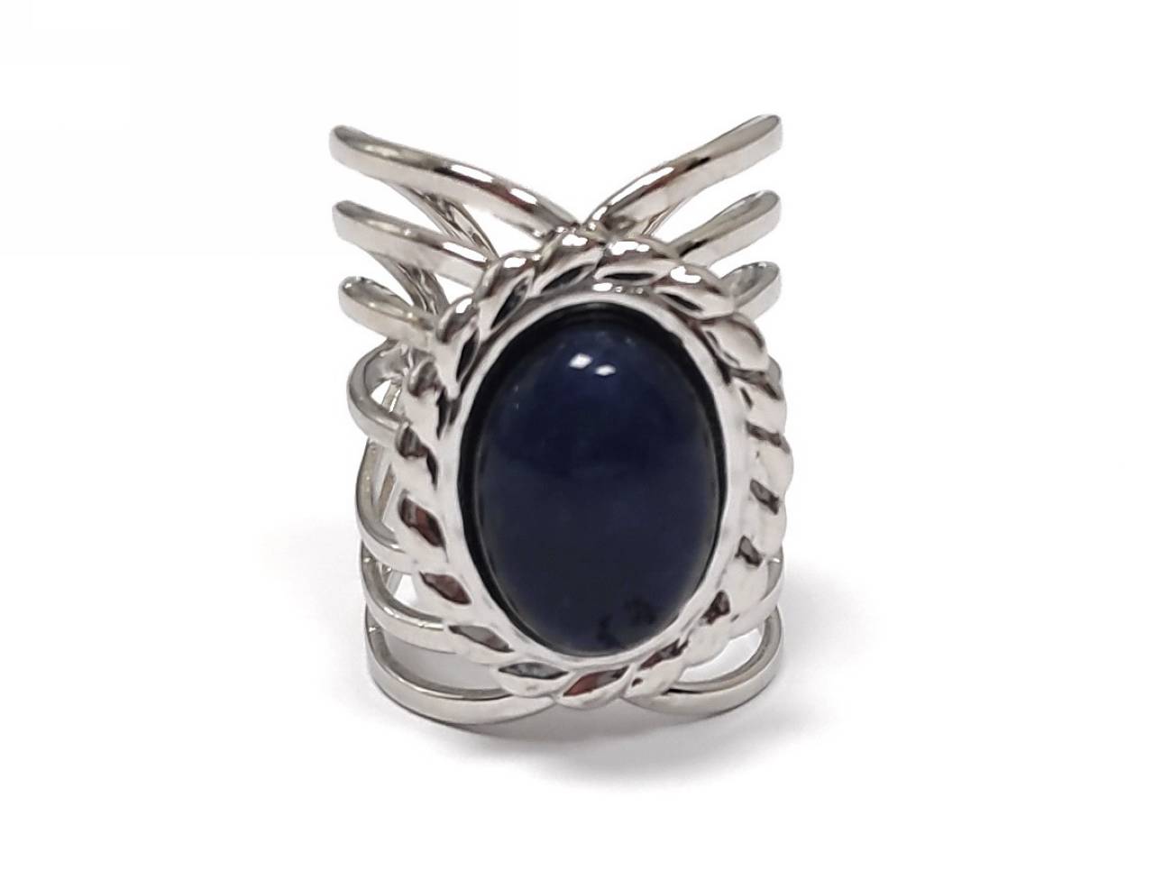 Ασημένιο Δαχτυλίδι με Μεγάλη Μπλε Πέτρα Lapis Lazuli από Ατσάλι 316L - Image 2