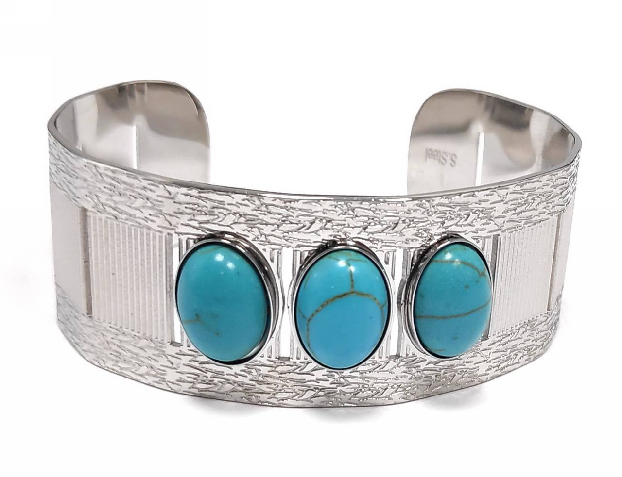 Vintage Ατσάλινη Χειροπέδα "Triple Turquoise Cabochon" - Image 2
