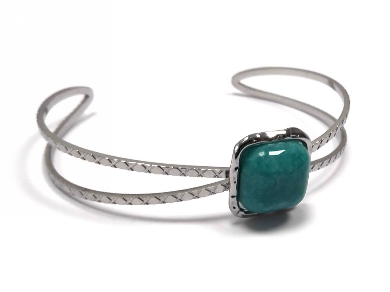 Vintage Ατσάλινο Βραχιόλι Cuff "Square Amazonite" - Image 3