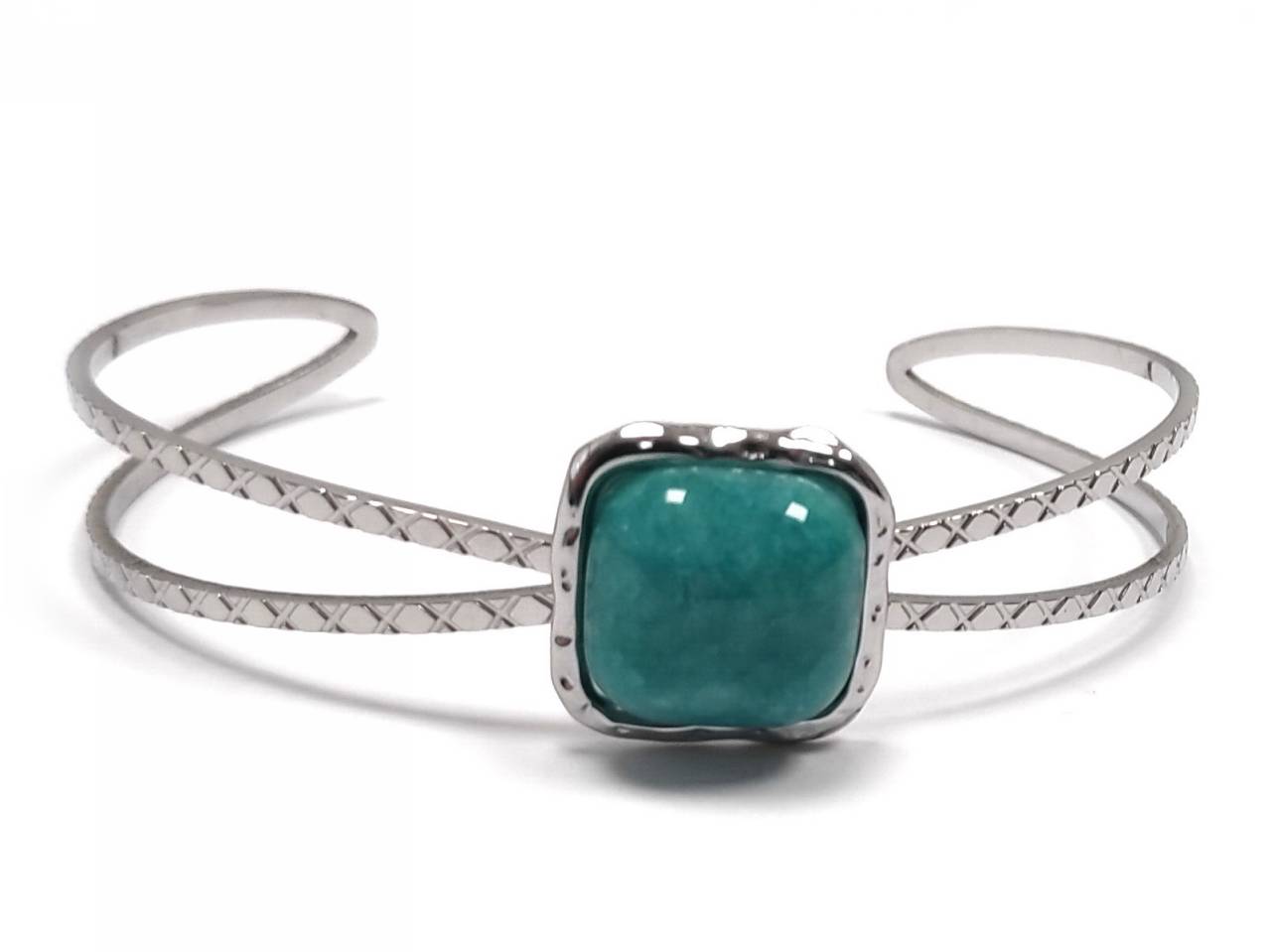 Vintage Ατσάλινο Βραχιόλι Cuff "Square Amazonite" - Image 2