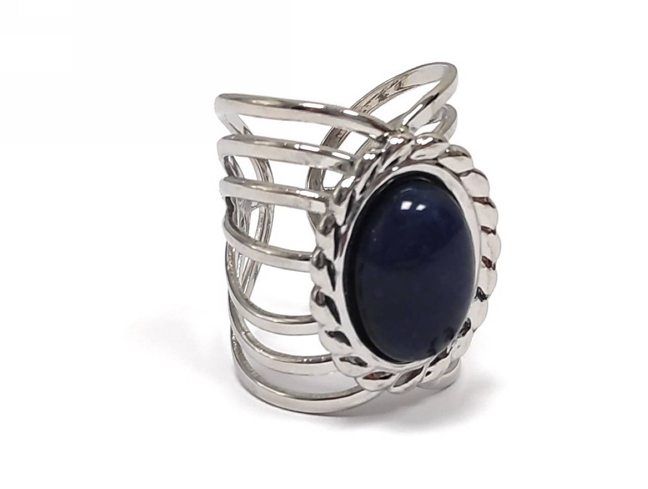 Ασημένιο Δαχτυλίδι με Μεγάλη Μπλε Πέτρα Lapis Lazuli από Ατσάλι 316L - Image 3