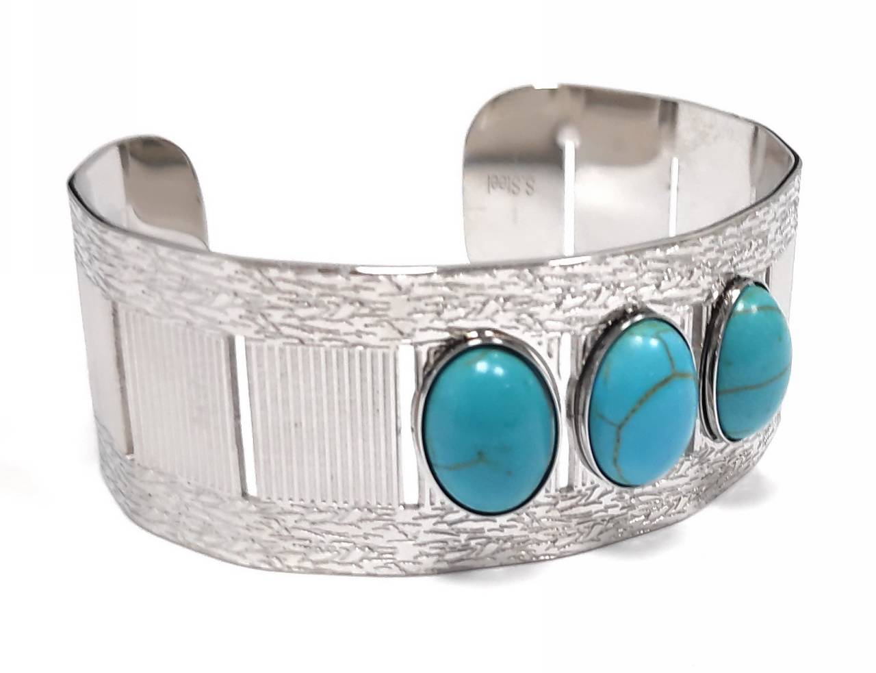 Vintage Ατσάλινη Χειροπέδα "Triple Turquoise Cabochon" - Image 3