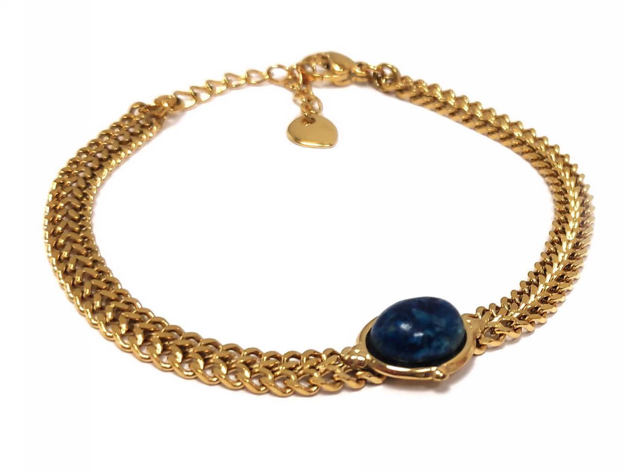 Χρυσό Βραχιόλι με Μπλε Πέτρα Lapis Lazuli από Ατσάλι 316L - Image 2