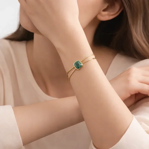 Statement Χρυσό Βραχιόλι Cuff με Διπλή Βέργα & Τυρκουάζ Πέτρα
