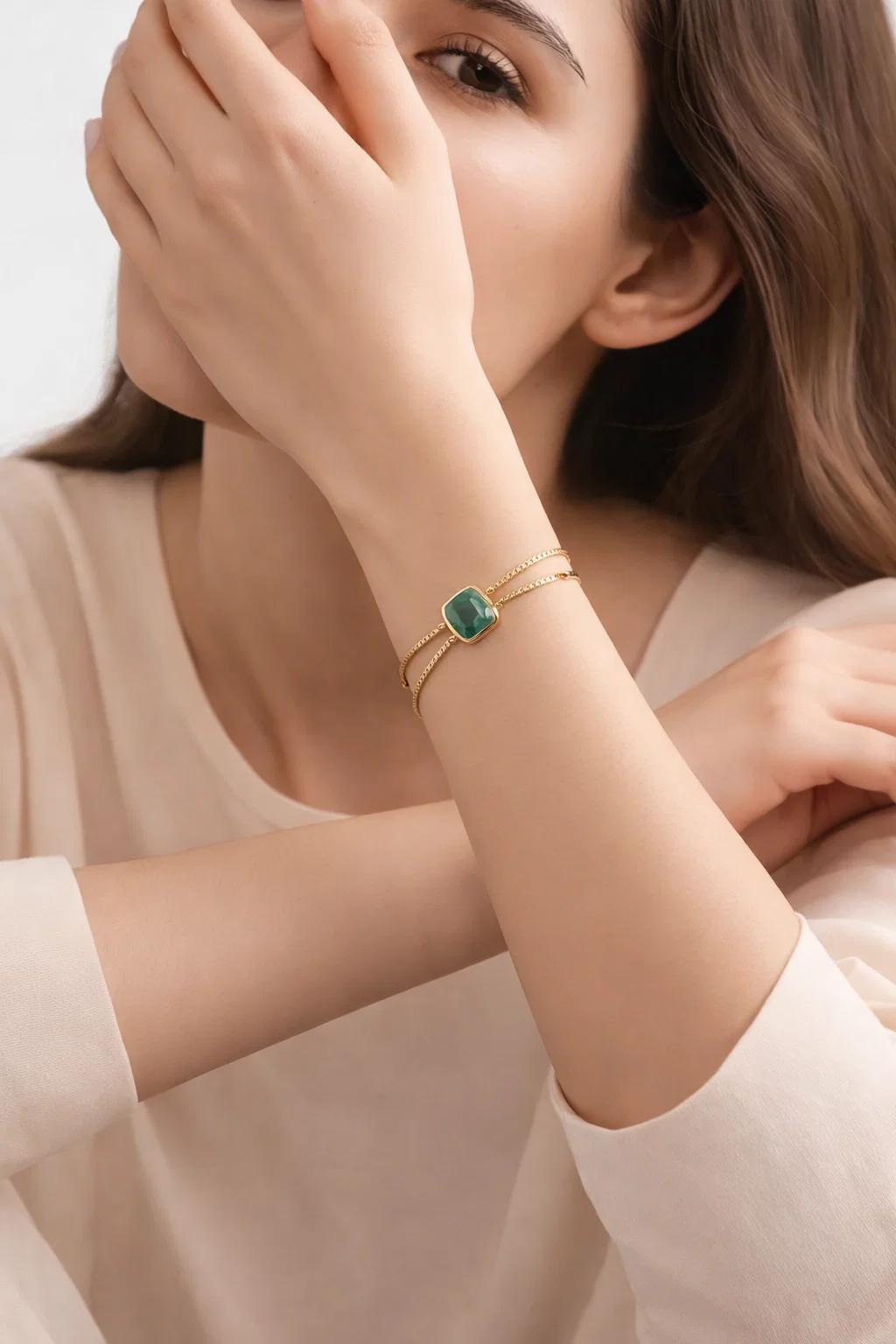Statement Χρυσό Βραχιόλι Cuff με Διπλή Βέργα & Τυρκουάζ Πέτρα