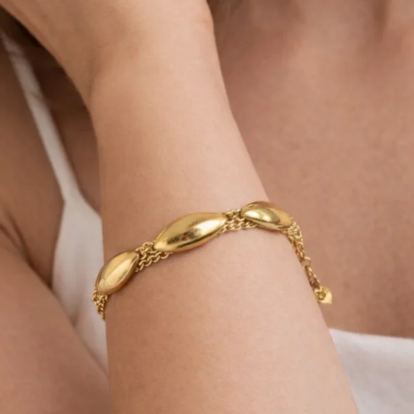 Χρυσό Βραχιόλι “Gold Hammered Ovals” – Ατσάλι 316L