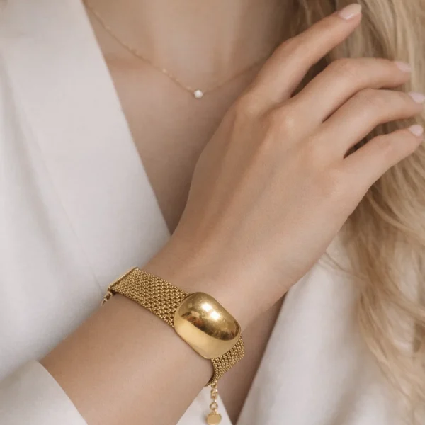 Χρυσό Βραχιόλι “Gold Mesh Pebble” – Ατσάλι 316L