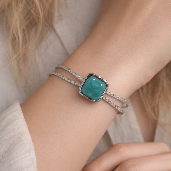 Vintage Ατσάλινο Βραχιόλι Cuff "Square Amazonite"