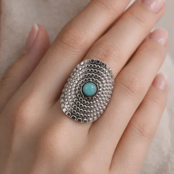 Statement Ατσάλινο Δαχτυλίδι "Mosaic Turquoise Shield"