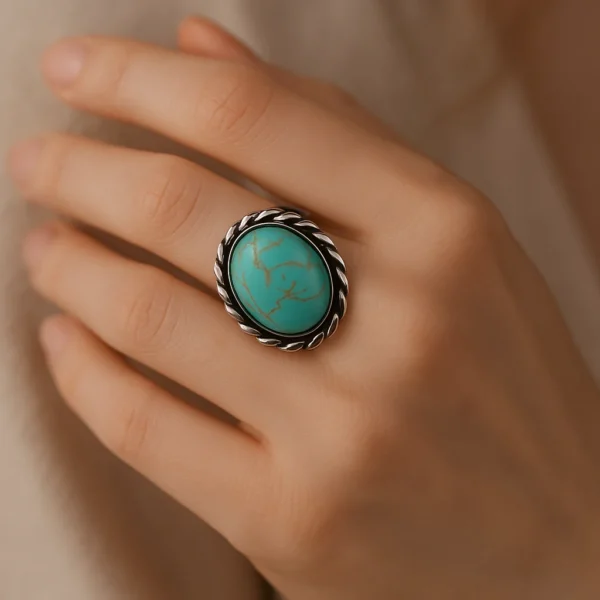 Ατσάλινο Δαχτυλίδι "Oval Turquoise" με Στριφτό Πλαίσιο