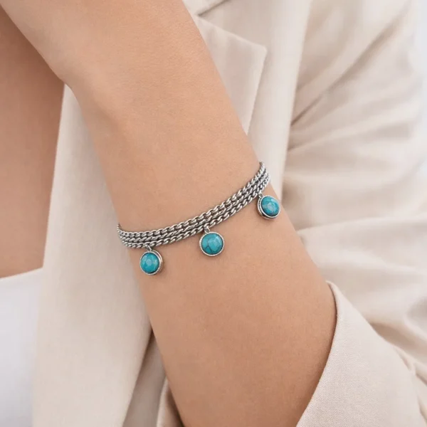 Ethnic Βραχιόλι "Triple Turquoise Cabochon" από Ατσάλι 316L