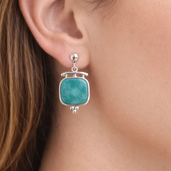 Minimal Σκουλαρίκια "Square Turquoise" από Ατσάλι 316L